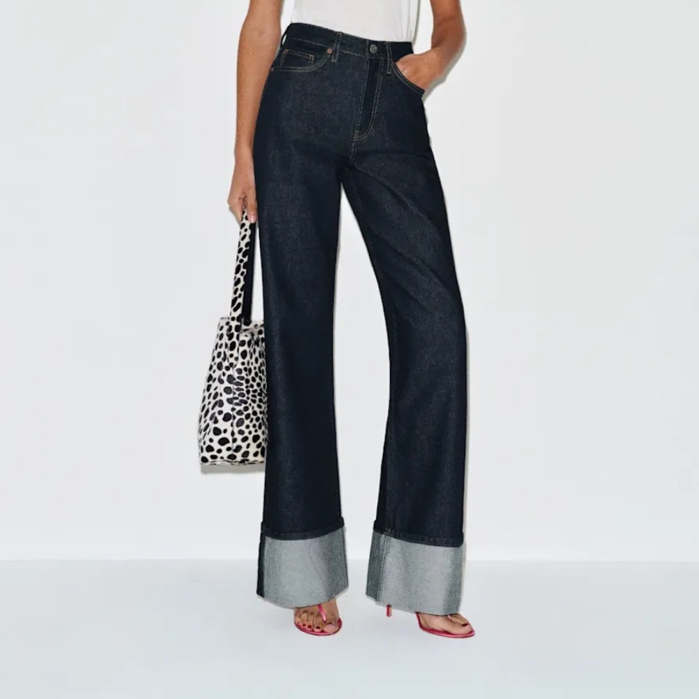 Reformation Black High-Rise Wide-Leg Jeans with Rolled Cuffs